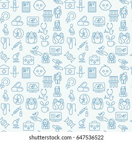 Medical and healthy conceptual seamless pattern with thin line icons. Background vector illustration for web site, app, clinic or insurance.
