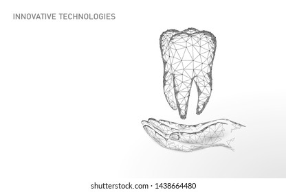 Medical healthy human tooth 3d. Medicine model low poly. Doctor online concept. Medical consultation app. Web healthcare dentist stomatologist modern technology vector illustration