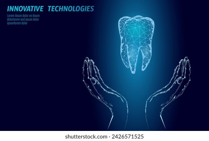 Diente humano sano médico 3d. Modelo de medicina bajo poli. Doctor concepto en línea. Aplicación de consulta médica. Web dentista médico estomatólogo moderna tecnología ilustración vectorial