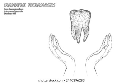  Diente humano sano médico 3d. Modelo de medicina bajo poli. Doctor concepto en línea. Aplicación de consulta médica. Web dentista médico estomatólogo moderna tecnología ilustración vectorial