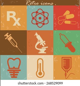 Medical and healthy icon set on retro background,clean vector