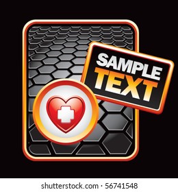 medical heart and cross black hexagon advertisement