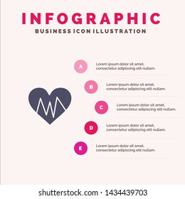 Medical, Heart, Heartbeat, Pulse Solid Icon Infographics 5 Steps Presentation Background