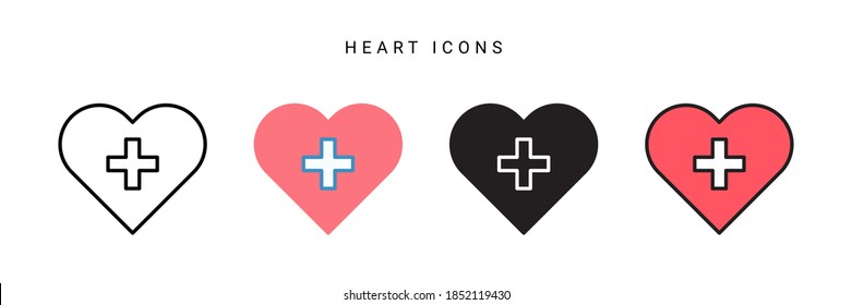 medizinisches Herz Symbol Vektorgrafik mit unterschiedlichem Stil Design. einzeln auf weißem Hintergrund