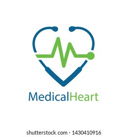 Medical heart logo formed letter M in heartbeat symbol