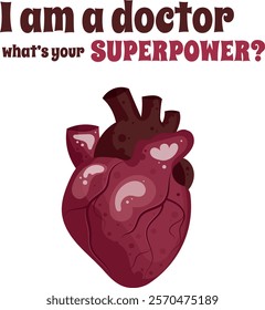 medical heart, pink, red. Doctor, superpower. Vector without background.