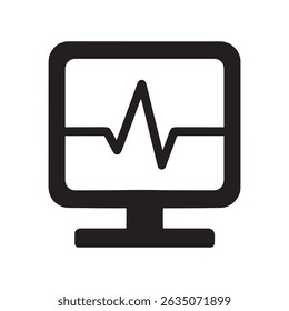 Silhueta do vetor do ícone do ECG do monitor médico da frequência cardíaca.
