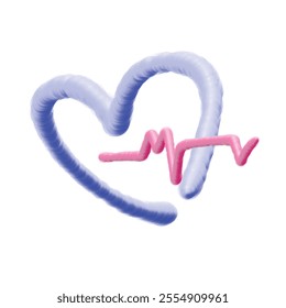 A medical heart rate symbol drawn in soft pastel tones of pink and blue, perfect for healthcare, fitness, or wellness branding, and design projects