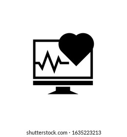 Medical heart scan icon in black flat shape design isolated on white background, icon illustration, eps 10