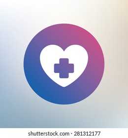 Medical heart sign icon. Cross symbol. Icon on blurred background. Vector