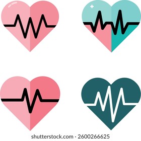 Medical Heartbeat  Icons Set - Cardiology Symbols, Vital Signs Vector Graphics for Health Apps .EPS, vector design .in white background .