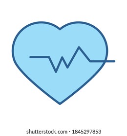 Medical Heartbeat Pulse Rhythm Vector Illustration Line Fill Blue Icon