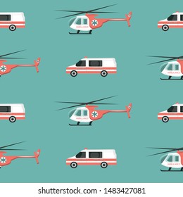Medical helicopter and ambulance - modern pattern - vector.