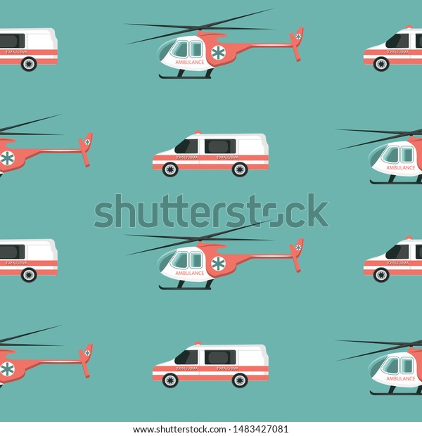 Medical helicopter and ambulance - modern pattern\
- vector.