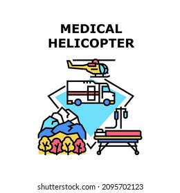 Medical helicopter ambulance. Rescue. Emergency hospital. Air evacuation. Accident care vector concept color illustration