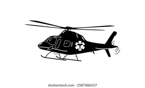 Medical helicopter, black isolated silhouette