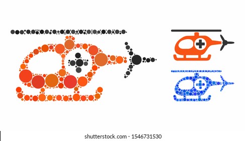 Medical helicopter composition of filled circles in different sizes and color hues, based on medical helicopter icon. Vector filled circles are united into blue mosaic.