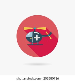 Medical helicopter flat icon with long shadow