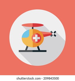 Medical helicopter flat icon with long shadow