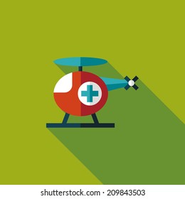 Medical helicopter flat icon with long shadow
