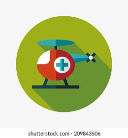Medical helicopter flat icon with long shadow