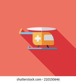 Medical helicopter flat icon with long shadow