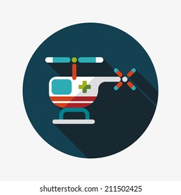 Medical helicopter flat icon with long shadow