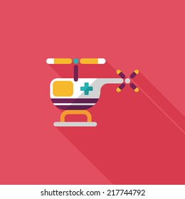 Medical helicopter flat icon with long shadow