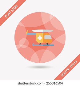 Medical helicopter flat icon with long shadow