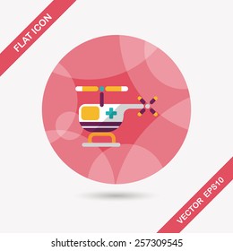 Medical helicopter flat icon with long shadow