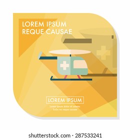 Medical helicopter flat icon with long shadow
