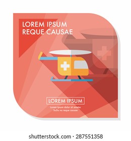 Medical helicopter flat icon with long shadow