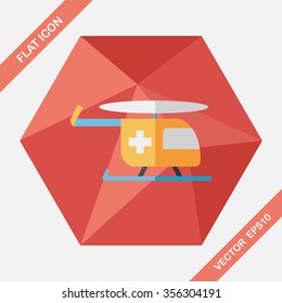 Medical helicopter flat icon with long shadow