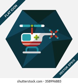 Medical helicopter flat icon with long shadow