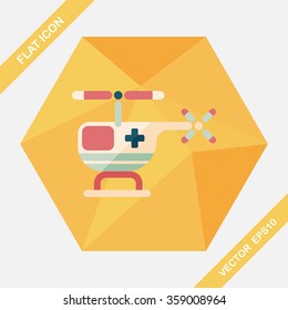 Medical helicopter flat icon with long shadow