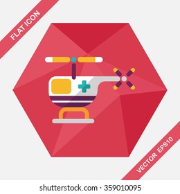 Medical helicopter flat icon with long shadow