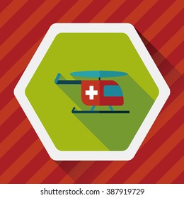 Medical helicopter flat icon with long shadow