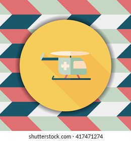Medical helicopter flat icon with long shadow