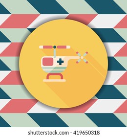 Medical helicopter flat icon with long shadow