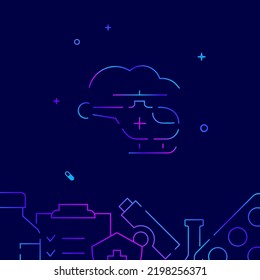 Medical helicopter gradient line vector icon, simple illustration on a dark blue background, medicine related bottom border.