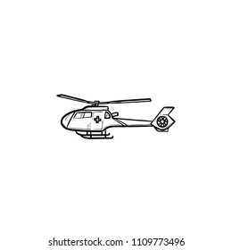 Medical helicopter hand drawn outline doodle icon. Medical evacuation helicopter as emergency medical service concept. Vector sketch illustration for print, web and infographics on white background.