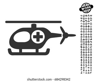 Medical Helicopter icon with black bonus profession design elements. Medical Helicopter vector illustration style is a flat gray iconic symbol for web design, app user interfaces.