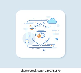 Medical helicopter line icon. Abstract vector button. Emergency sky transport sign. Medical helicopter line icon. Protect shield concept. Vector