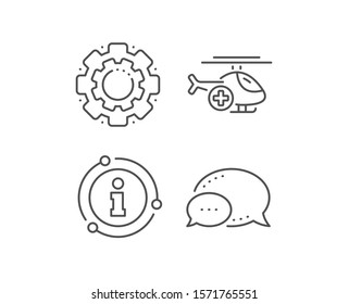 Medical helicopter line icon. Chat bubble, info sign elements. Emergency sky transport sign. Linear medical helicopter outline icon. Information bubble. Vector