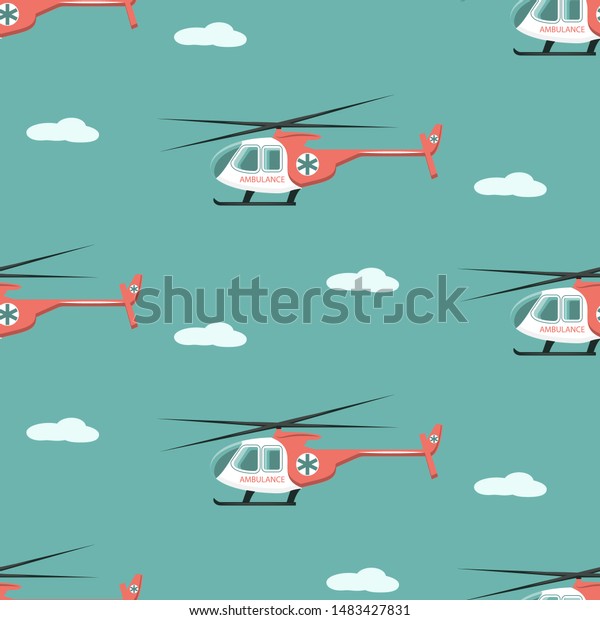 Medical helicopter - modern pattern - light green\
background - vector.