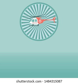 Medical helicopter - round abstraction icon, light green background - vector. Medicine concept.