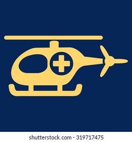Medical Helicopter vector icon. Style is flat symbol, yellow color, rounded angles, blue background.