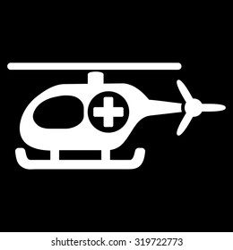 Medical Helicopter vector icon. Style is flat symbol, white color, rounded angles, black background.