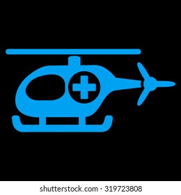 Medical Helicopter vector icon. Style is flat symbol, blue color, rounded angles, black background.