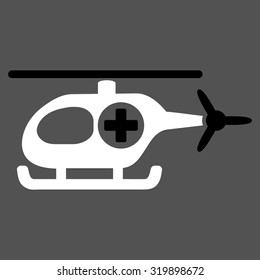 Medical Helicopter vector icon. Style is bicolor flat symbol, black and white colors, rounded angles, gray background.